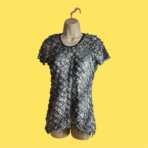 Notations Petite Layered Asymmetric Hem Snake Print Top Black + White PM